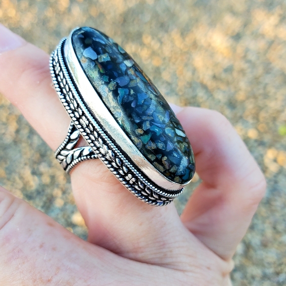 New Amazing Copper Ethiopian Opal 925 Silver Statement Ring. - Picture 14 of 16